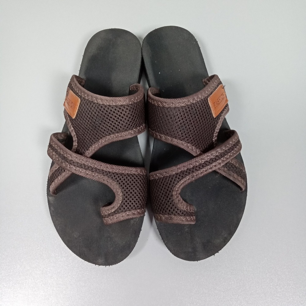Fashion Women Brown Mesh Toe Loop Slide Sandals Size 8.5 Casual Summer Shoes